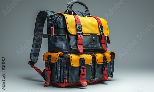 black, yellow carry on backpack for travel isolated on white background children s school satchel bagpack colored briefcase for teens.image