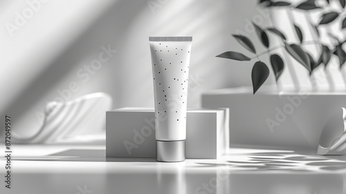 Minimalist Skincare Tube in Elegant Black and White Design with Leaves