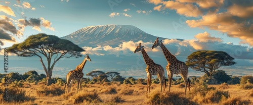 Giraffes With Mount Kilimanjaro In The Background In Amboseli National Park,High Resolution, Ultra HD