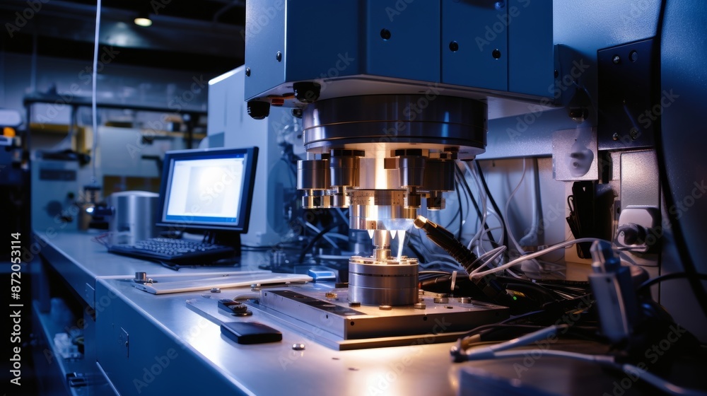 scientific laboratory with computers and laser equipment , generated by AI. High quality photo scientific laboratory with computers and laser equipment , generated by AI. High quality photo
