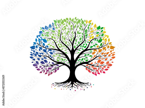 tree of life with leaves, vector illustration of a colorful tree with roots