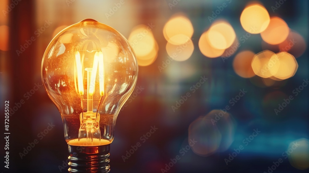 Old light bulb, Tungsten lamp with a bokeh background design, generative ai Old light bulb, Tungsten lamp with a bokeh background design, generative ai