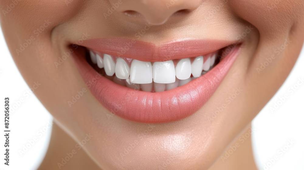 Obraz premium Perfect healthy teeth smile of a woman isolated on a white background.