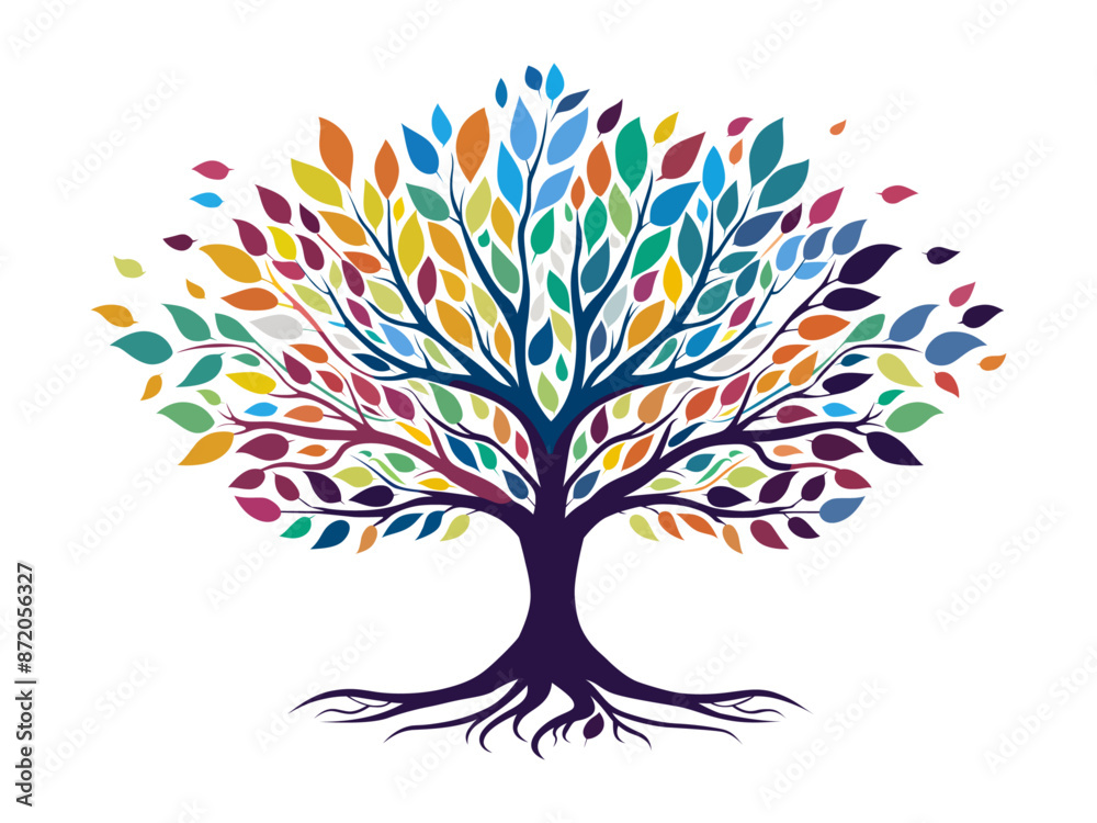 Naklejka premium tree of life with leaves, vector illustration of a colorful tree with roots