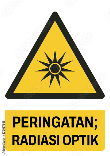 ISO warning safety signs in indonesian_peringatan; radiasi optik size a4/a3/a2/a1
