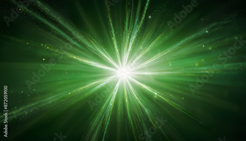 Abstract beautiful rays of light on dark green background. Generative AI