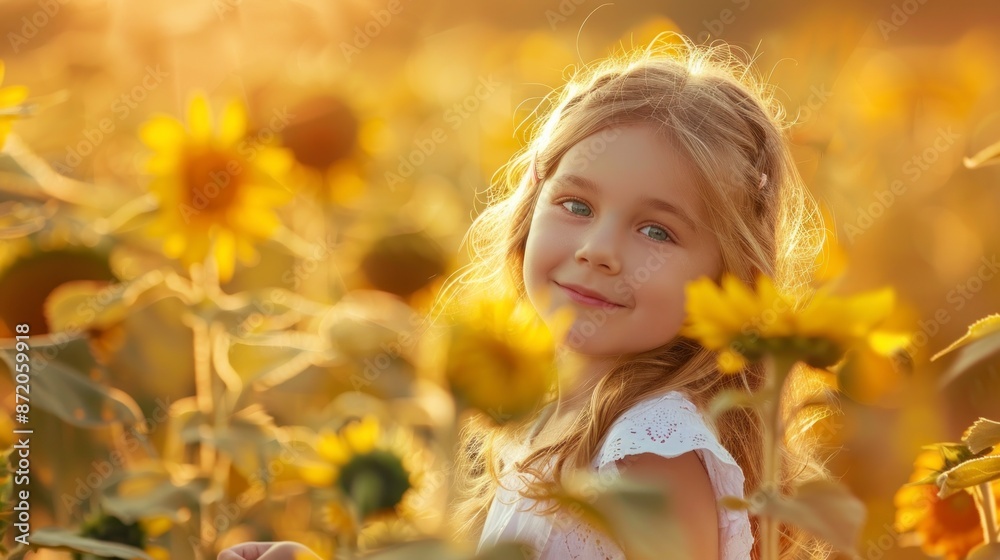 beautiful girl with light eyes in a field of sunflowers on a sunset beautiful girl with light eyes in a field of sunflowers on a sunset