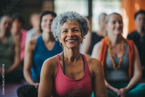 Portrait of a smiling senior woman at yoga class © Geber86