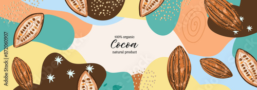 Vector frame with doodle cocoa and abstract elements. Hand drawn illustrations.