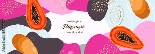 Vector frame with papaya doodles and abstract elements. Hand drawn illustrations.