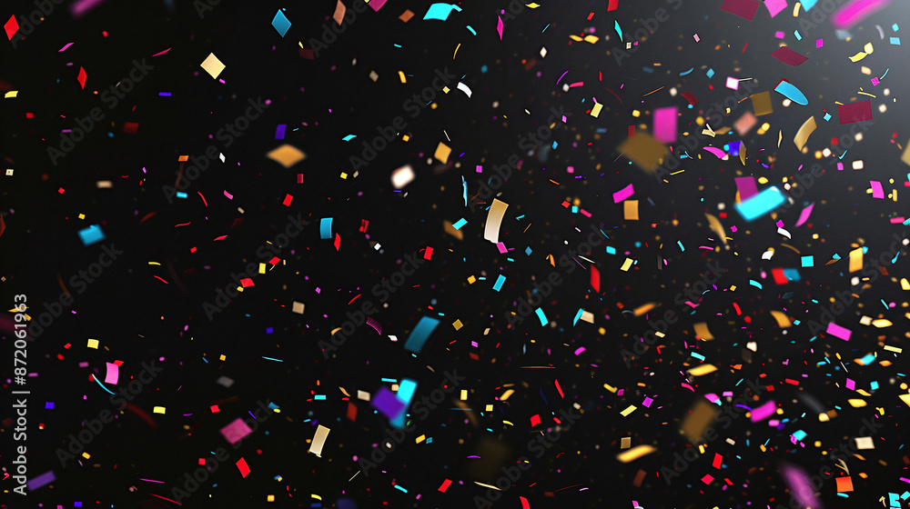 Colorful Confetti Falling on Black Background: Celebration and Festive Joy Colorful Confetti Falling on Black Background: Celebration and Festive Joy