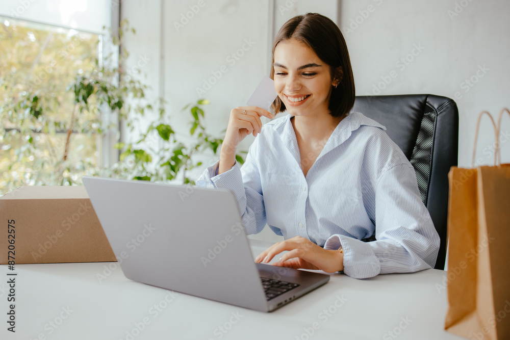 Woman Online Shopping at Desk Woman Online Shopping at Desk