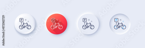Bike line icon. Neumorphic, Red gradient, 3d pin buttons. Bicycle parking sign. Urban traffic symbol. Line icons. Neumorphic buttons with outline signs. Vector