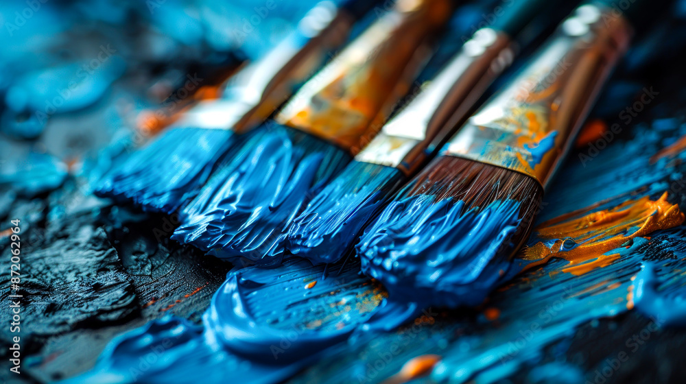 Obraz premium colorful of crossing out paint brush on canvas