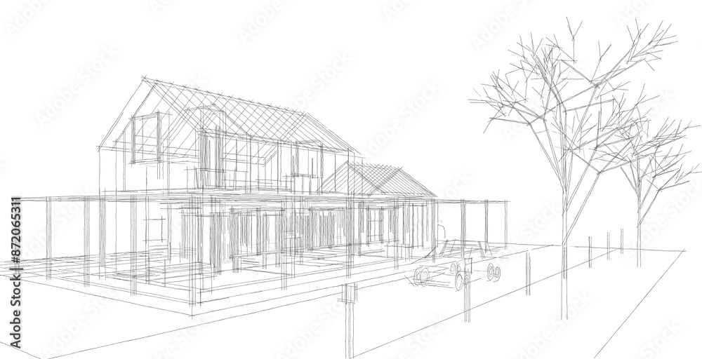 traditional residential architecture 3d illustration