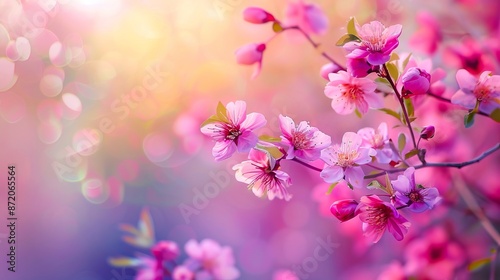 Pink flowers in the sunlight with blurred background.