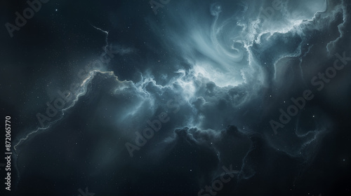 Dark blue sky with clouds and stars in the background.A cloudy night sky with a few visible stars against a black backdrop. © Delta Amphule