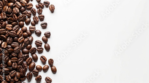 Wallpaper Mural Close-up of roasted coffee beans scattered on a white background Torontodigital.ca