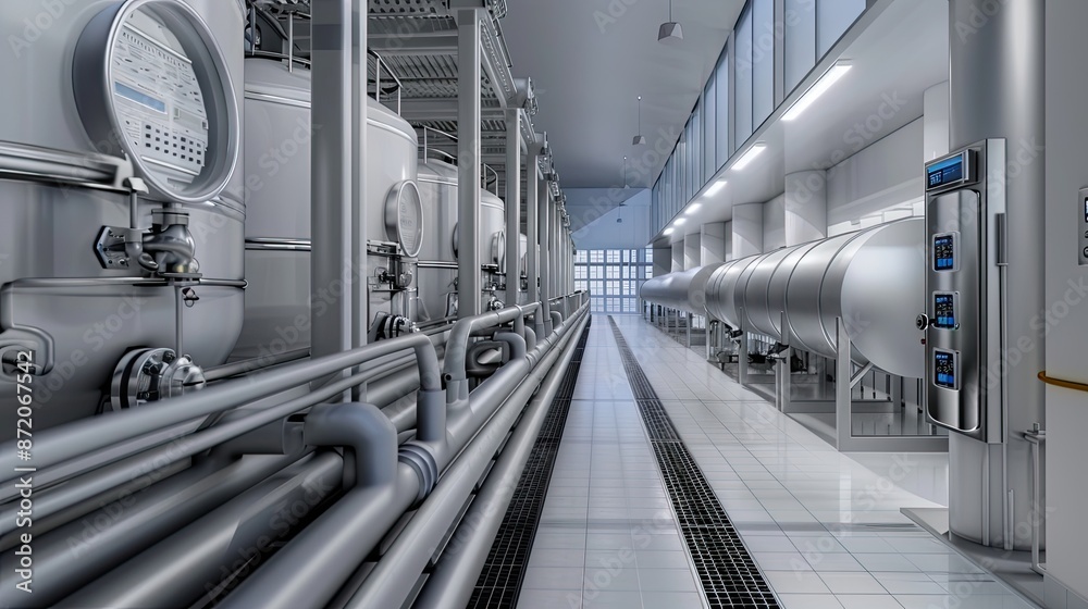 Obraz premium A modern industrial facility with a focus on advanced machinery and equipment - AI Generated Digital Art
