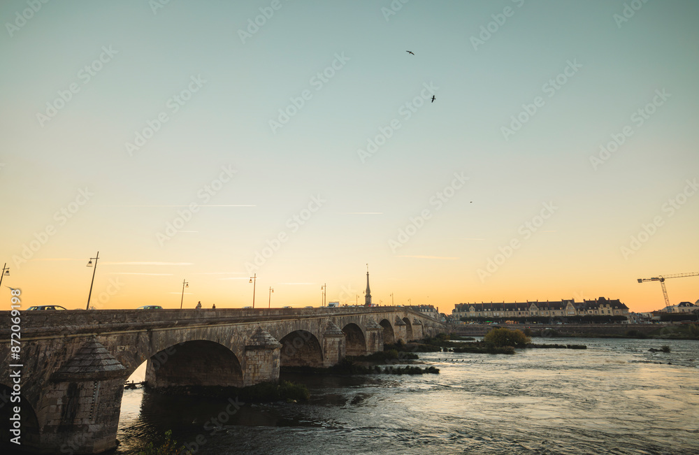 A stone bridge at sunset in vannes, france A stone bridge at sunset in vannes, france