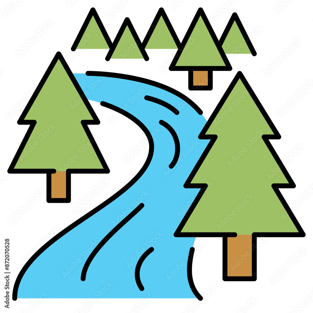 Fototapeta premium forest and river line filled icon