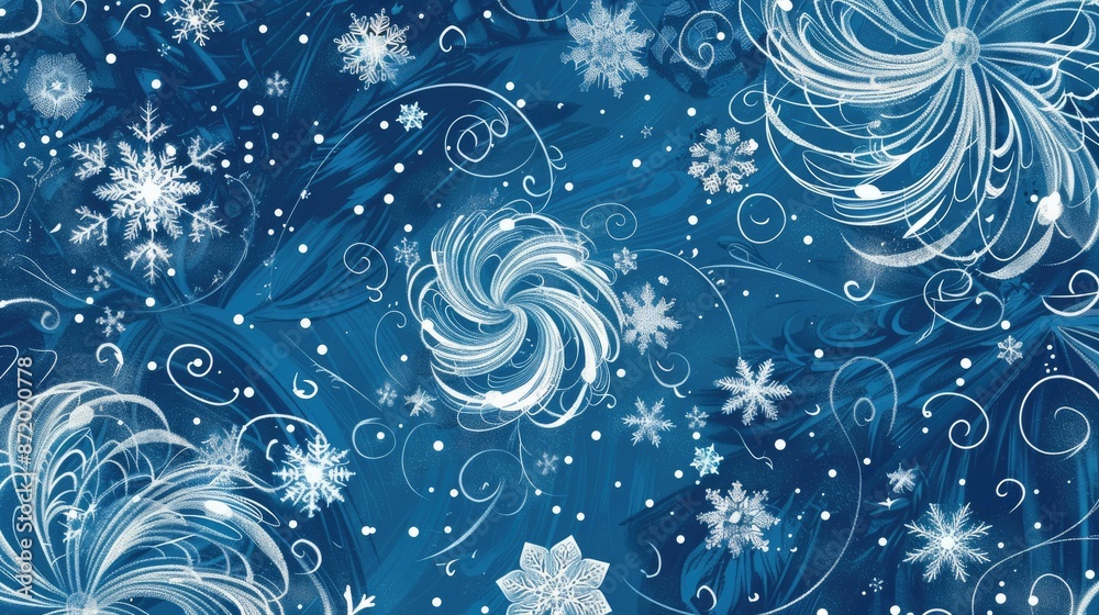 Winter themed seamless circular pattern with snowflakes spirals and copy space Hand drawn Winter themed seamless circular pattern with snowflakes spirals and copy space Hand drawn