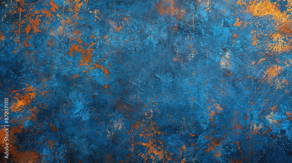 Textured rusty metal with scratches cracks traces of paint in blue and dirty orange with space for copying Textured rusty metal with scratches cracks traces of paint in blue and dirty orange with space for copying