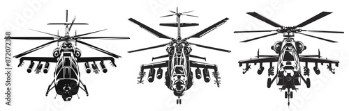Military Helicopter vector Silhouette white background