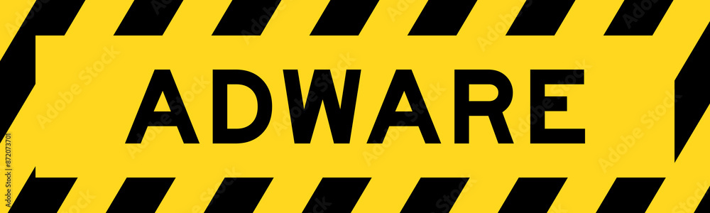 Yellow and black color with line striped label banner with word adware Yellow and black color with line striped label banner with word adware
