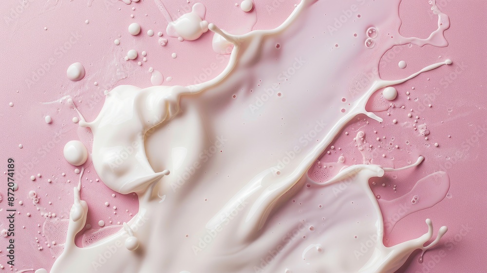 Retro romantic vibe Spilled milk on pink background with creative layout