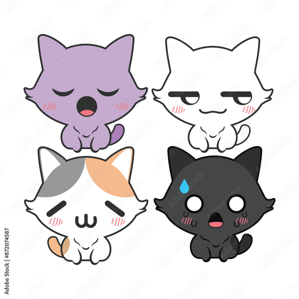 Vector set of cute kitty cats. Isolated on white background Vector set of cute kitty cats. Isolated on white background