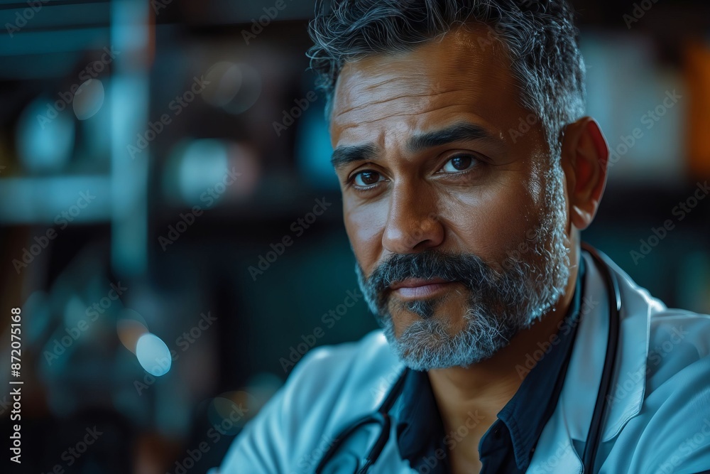 A man with a beard and a stethoscope.