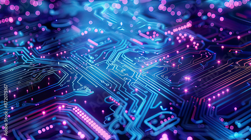Quantum computer technologies concept futuristic blue circuit board background modern technology circuit board texture waves flow quantum explosion technology   © IntelliPixelForge