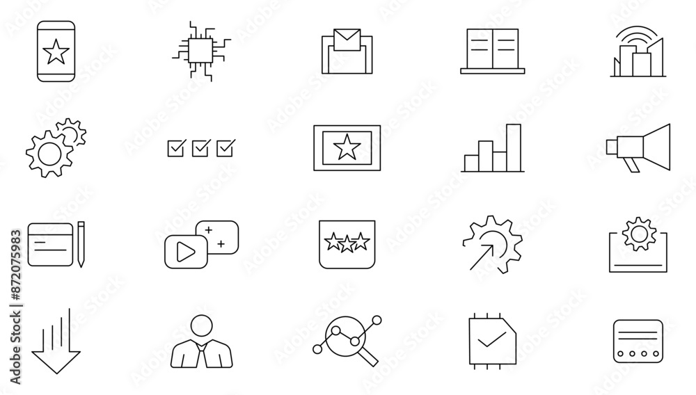 Networking digital line icon set. Business, management, configuration, monitoring system,  performance, security, digital infrastructure, machine learning outline icon collection. UI thin icon