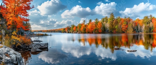 Fall Colors On Mayflower Lake In Arrowhead Provincial Park, Huntsville, Ontario, Canada,High Resolution, Ultra HD