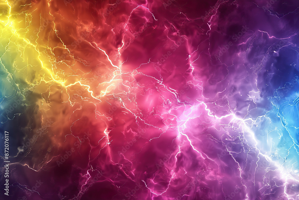 Fototapeta premium Generative ai on theme of scary bright electric lightning bolt with branches in the night dark sky