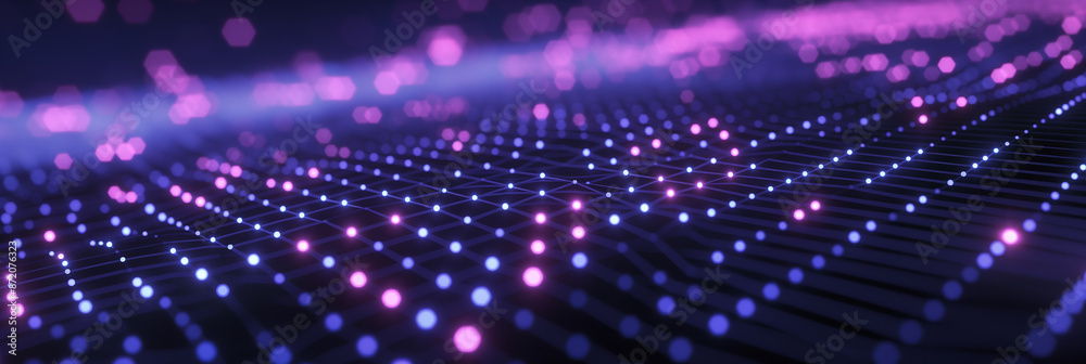 Abstract technology background with glowing blue and purple particles Abstract technology background with glowing blue and purple particles