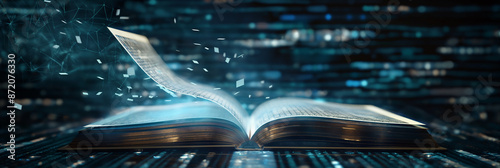 Open book transforming into digital data stream