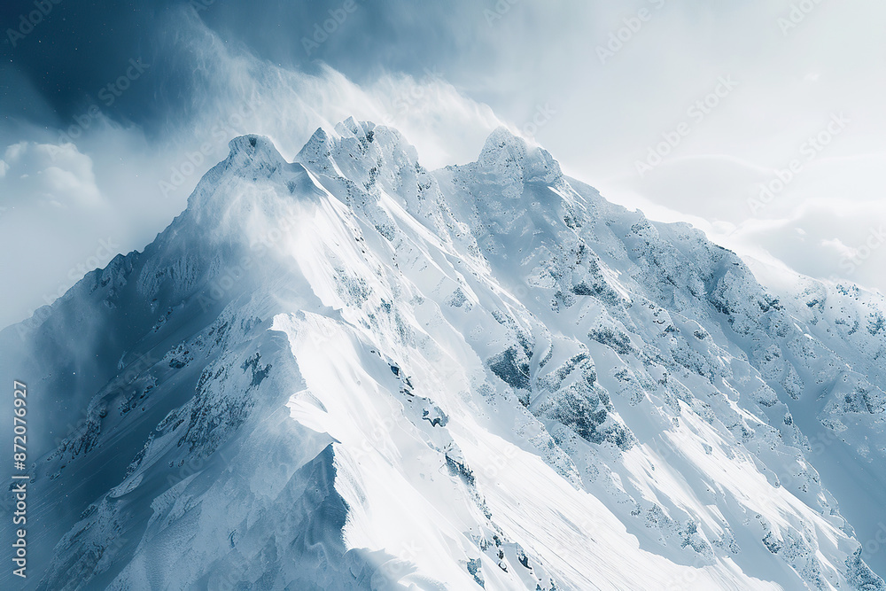 Naklejka premium Generative ai on theme of descent of an huge avalanche from the mountain, winter nature landscape