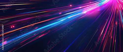 Vibrant, colorful light trails in motion, creating a dynamic and abstract visual effect against a dark background...