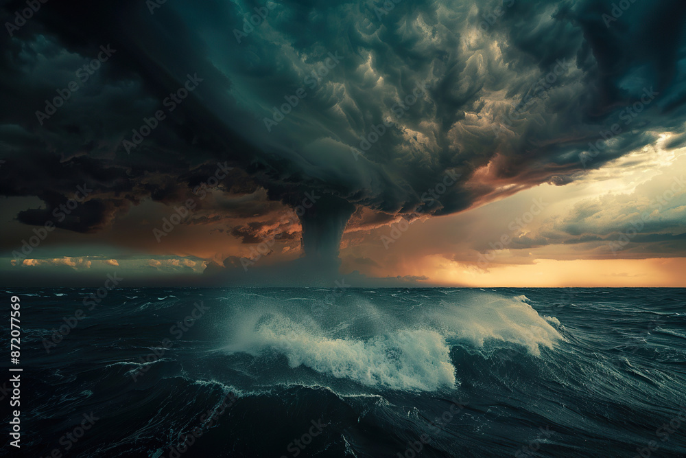 Generative ai on theme of scary ominous huge hurricane tornado, apocalyptic dramatic background