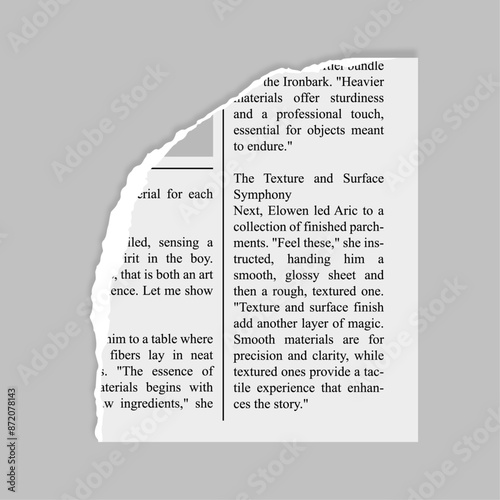 corner torn newspaper page realistic with shadow on a transparent background