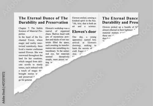  torn newspaper top piece page realistic with shadow on a transparent background