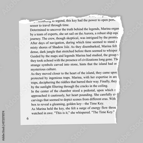 corner torn book page realistic with shadow on a transparent background