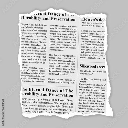 torn newspaper page realistic with shadow on a transparent background