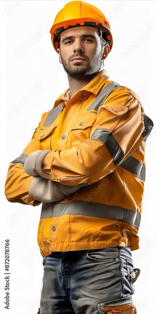 A man in a safety vest and hard hat. A man in a safety vest and hard hat.