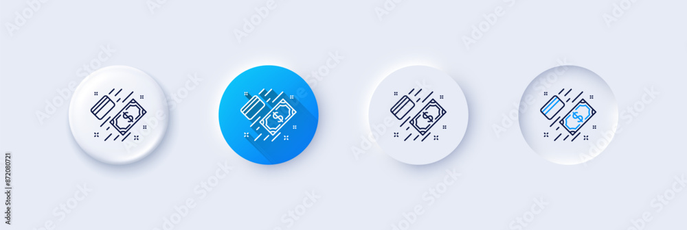 Money line icon. Neumorphic, Blue gradient, 3d pin buttons. Payment methods sign. Credit card symbol. Line icons. Neumorphic buttons with outline signs. Vector Money line icon. Neumorphic, Blue gradient, 3d pin buttons. Payment methods sign. Credit card symbol. Line icons. Neumorphic buttons with outline signs. Vector