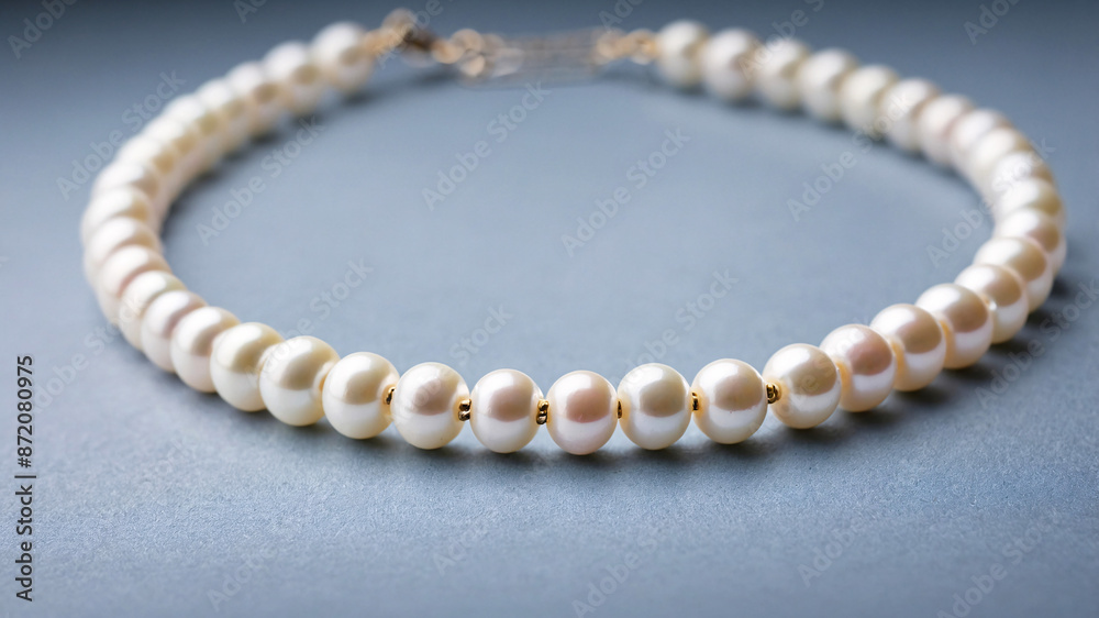 A close-up of an elegant necklace showcasing beautiful white pearls strung together, evoking a classic and timeless design. A close-up of an elegant necklace showcasing beautiful white pearls strung together, evoking a classic and timeless design.