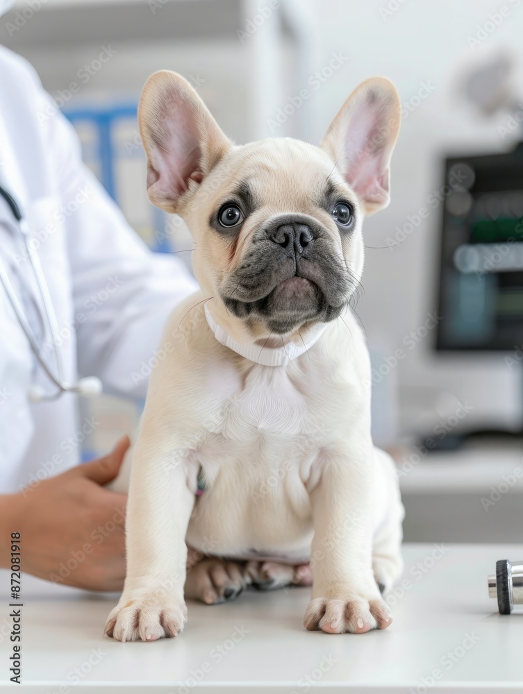 Fototapeta premium French Bulldog's Curious Gaze at the Veterinarian