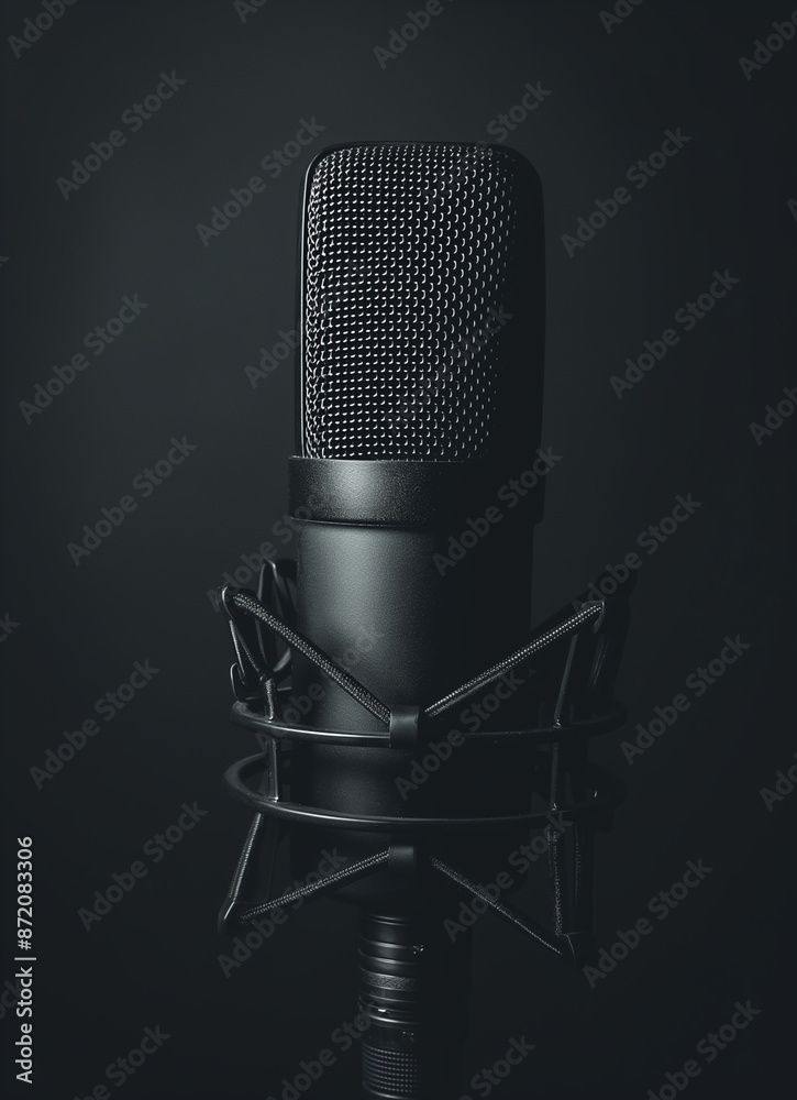 a modern professional microphone in a minimal black background a modern professional microphone in a minimal black background